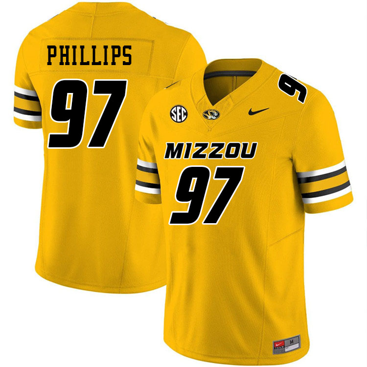 Men #97 Orion Phillips Missouri Tigers College Football Jerseys Stitched-Gold